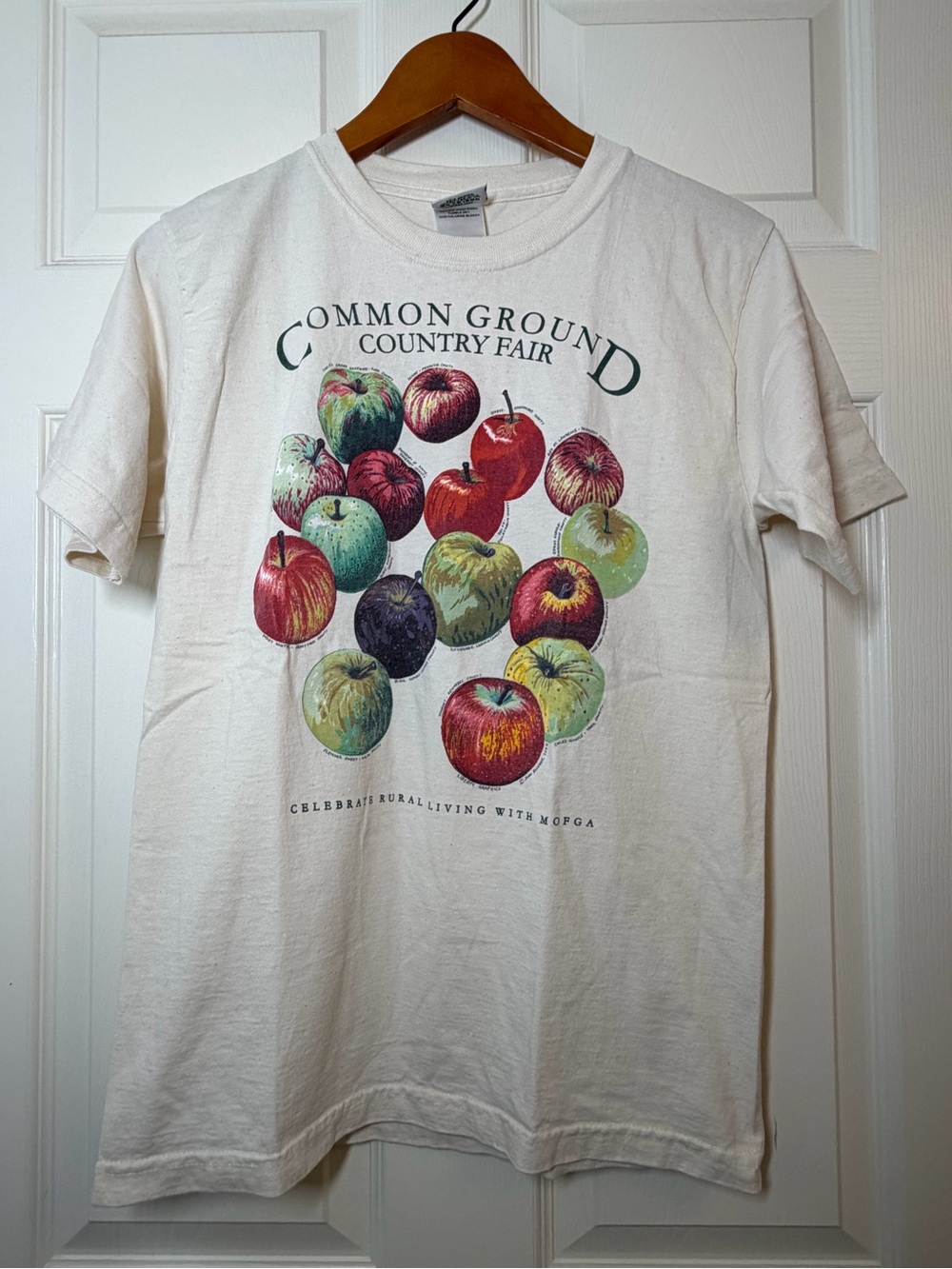 Hanes Cream Short Sleeve Tee with Multicolor Apple Cluster Graphic